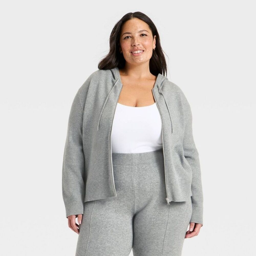 Women's Hooded Zip-Up Sweater - A New Day Heather Gray XXL